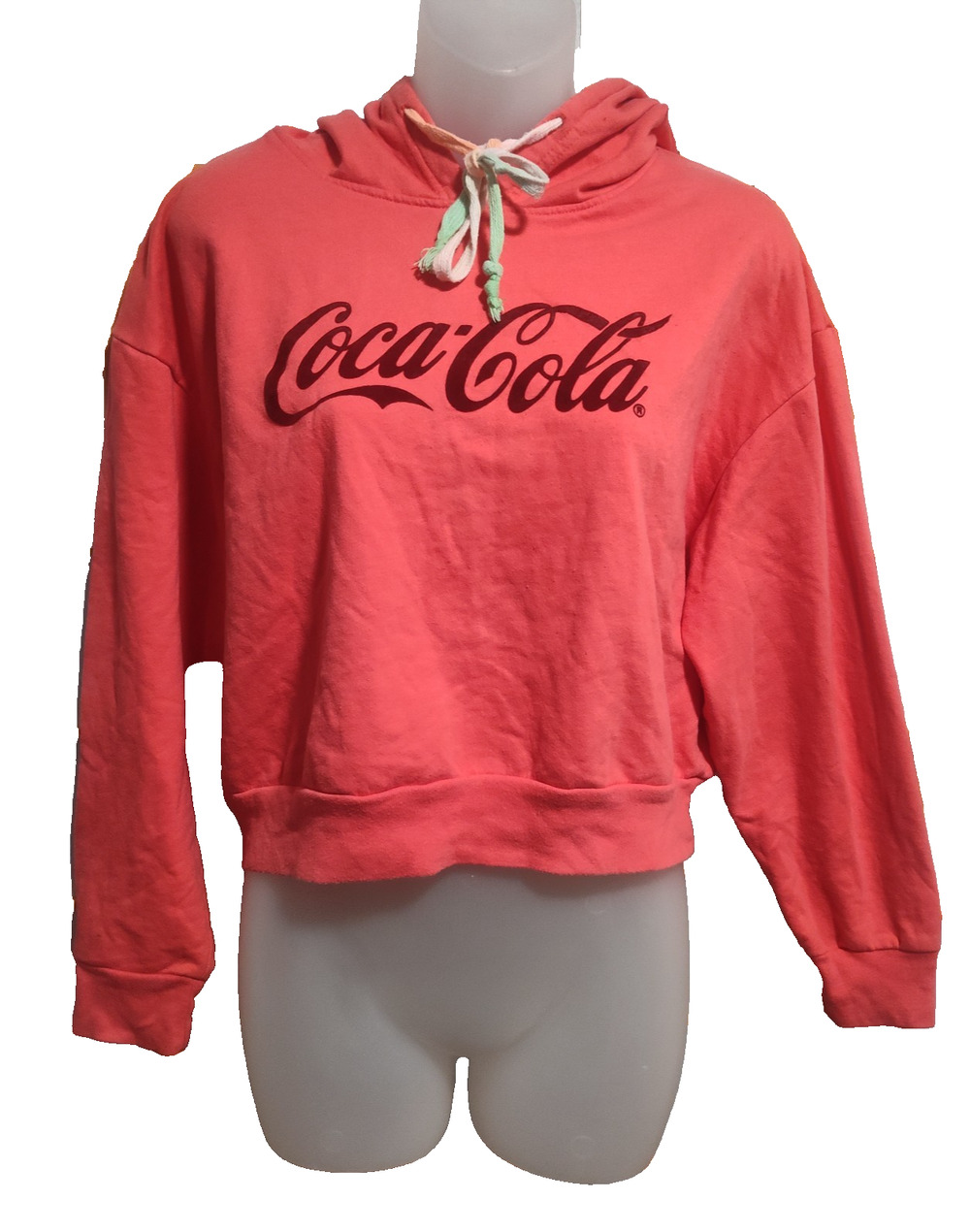 Coca-Cola Women’s Pink Cropped Hoodie Sweatshirt Size L BG30